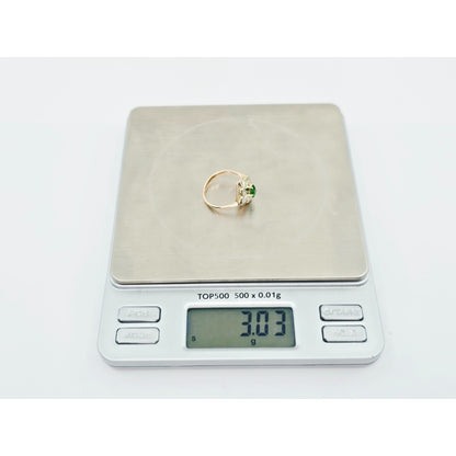 14K Two Tone Gold Diamond & Green Crystal Ring