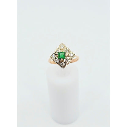 14K Two Tone Gold Diamond & Green Crystal Ring