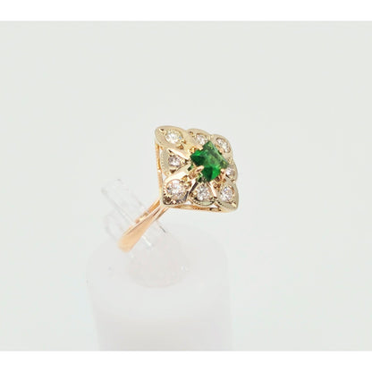 14K Two Tone Gold Diamond & Green Crystal Ring
