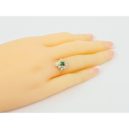 14K Two Tone Gold Diamond & Green Crystal Ring