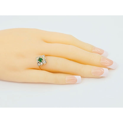 14K Two Tone Gold Diamond & Green Crystal Ring