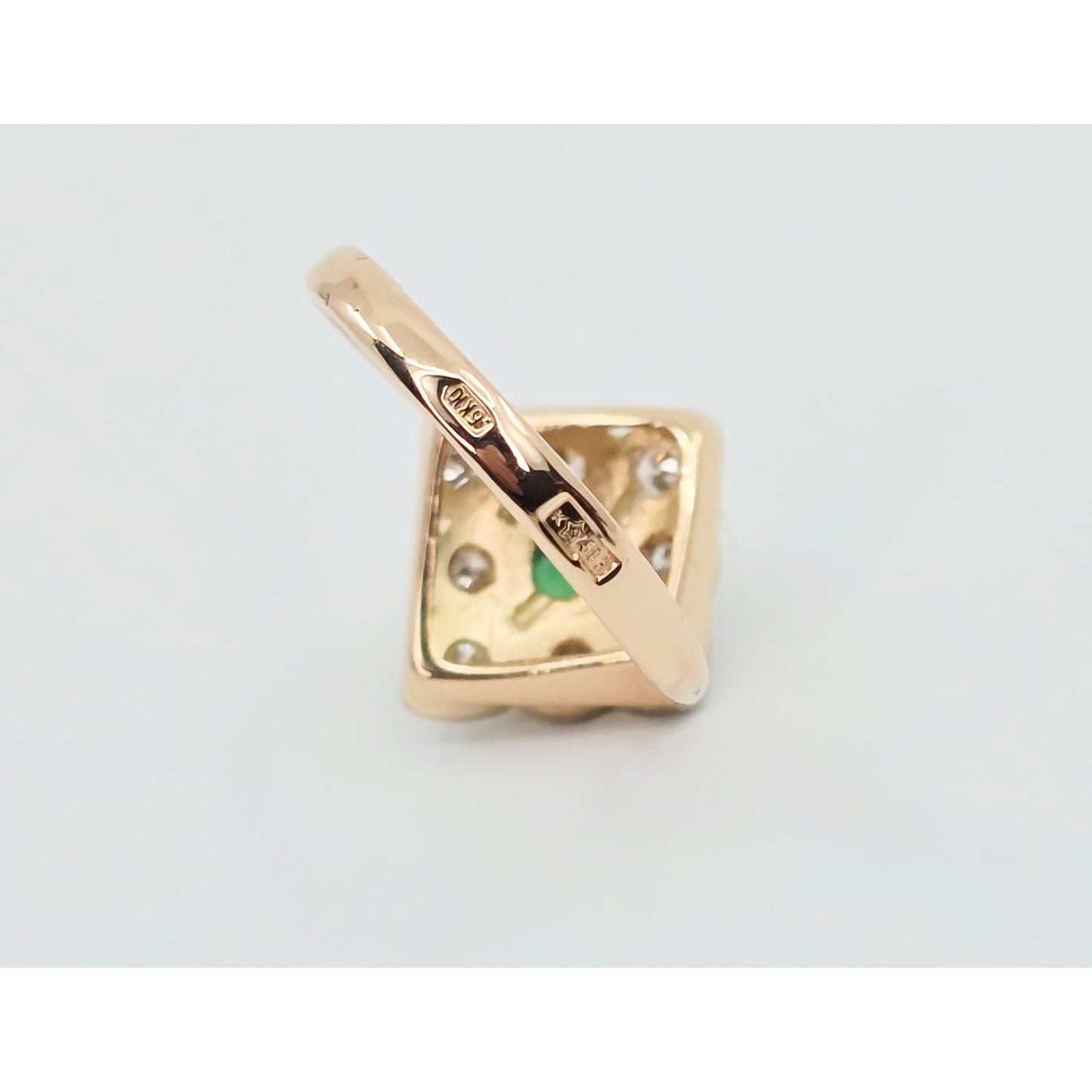 14K Two Tone Gold Diamond & Green Crystal Ring