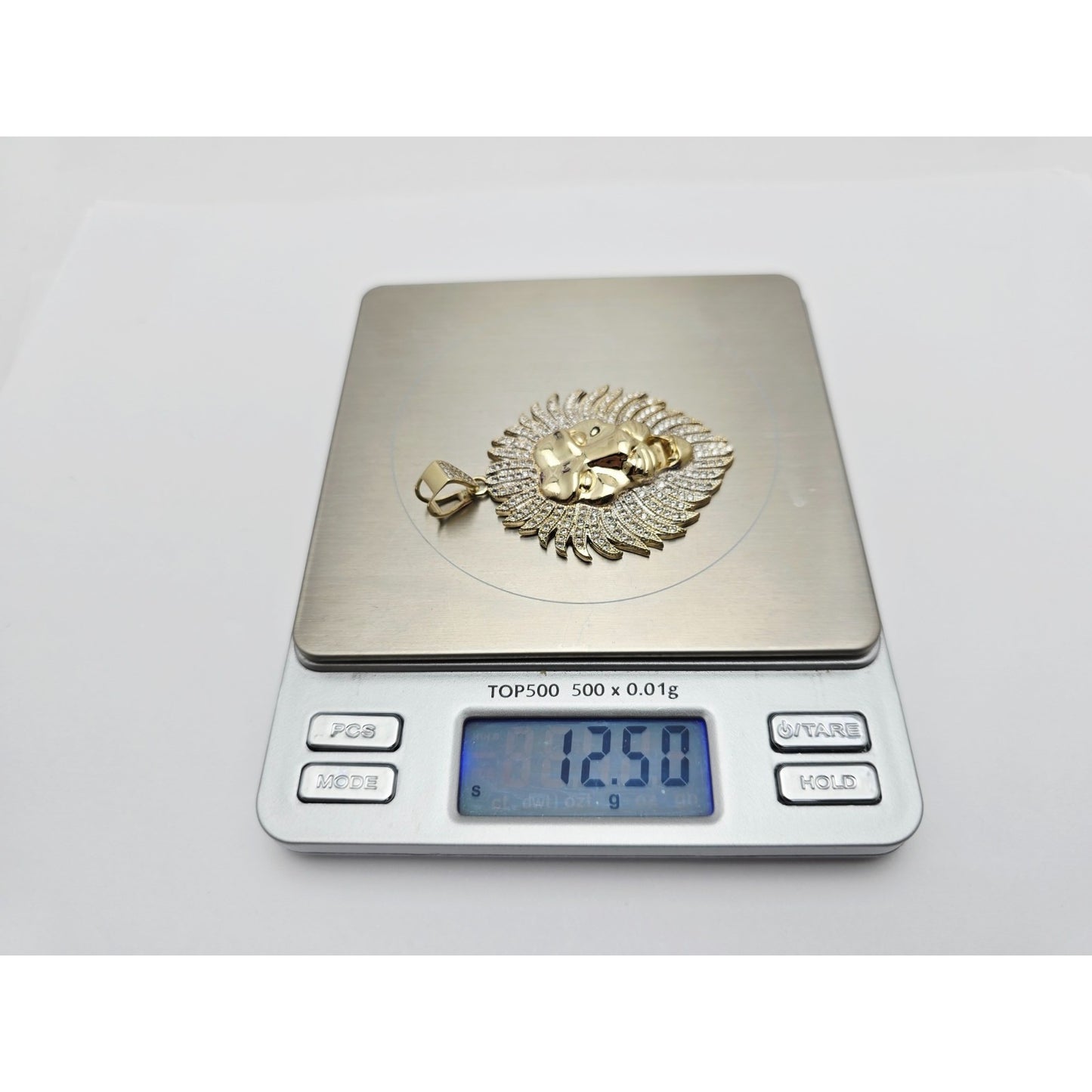 Large 10K Yellow Gold 3D Lion Head CZ Charm Pendant