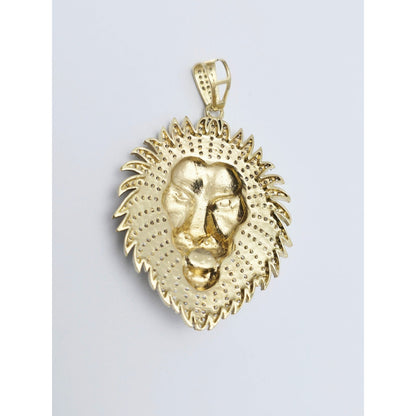 Large 10K Yellow Gold 3D Lion Head CZ Charm Pendant