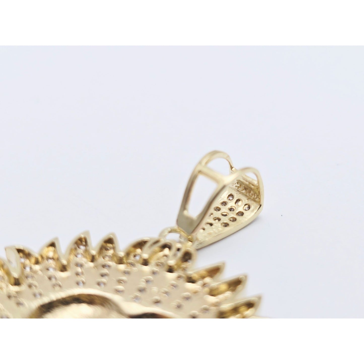 Large 10K Yellow Gold 3D Lion Head CZ Charm Pendant