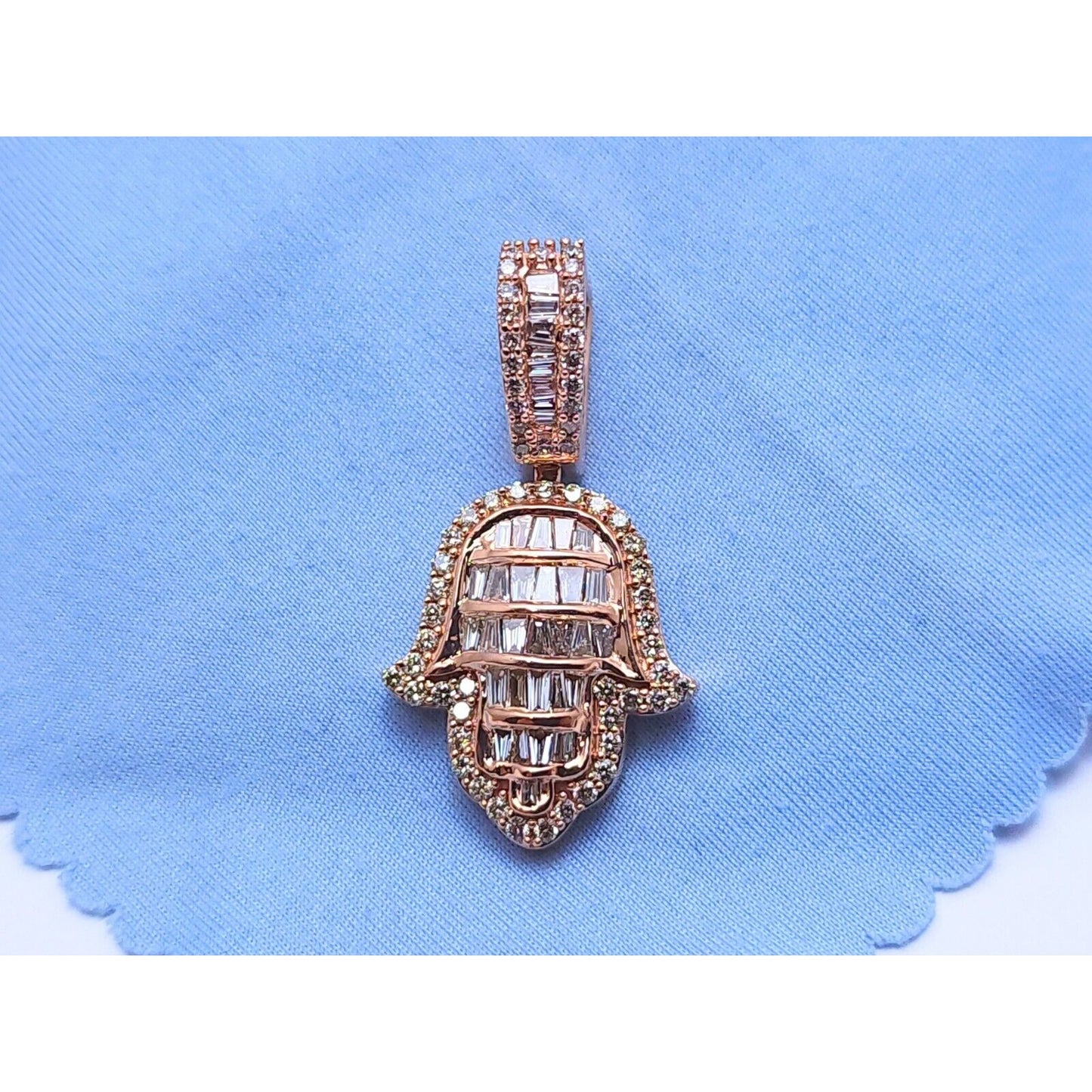 14K Rose Gold Round & Baguette Diamond Hamsa Charm Pendant