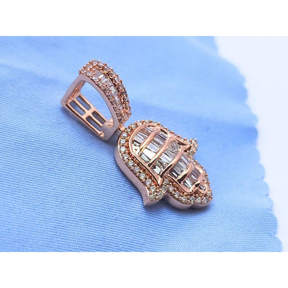 14K Rose Gold Round & Baguette Diamond Hamsa Charm Pendant