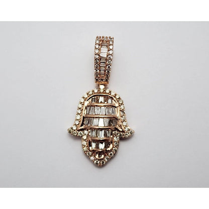 14K Rose Gold Round & Baguette Diamond Hamsa Charm Pendant