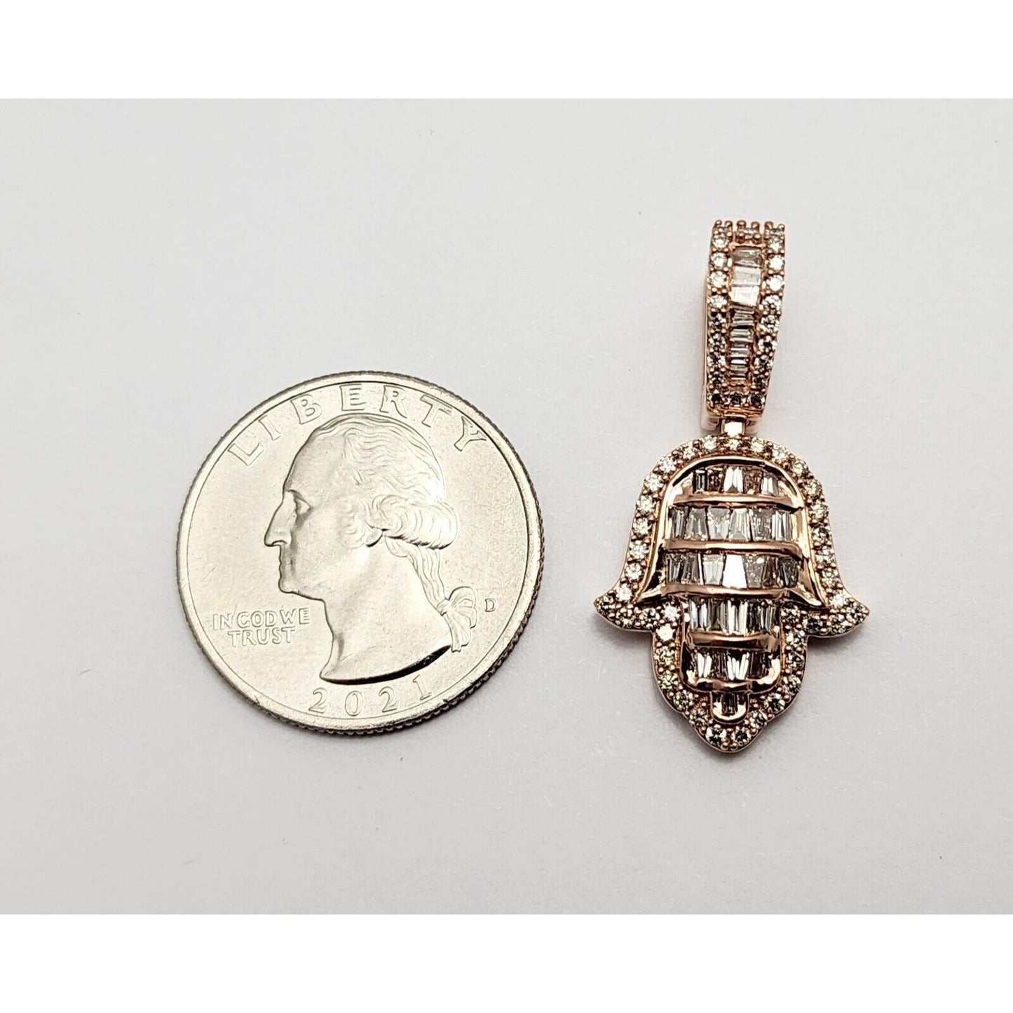 14K Rose Gold Round & Baguette Diamond Hamsa Charm Pendant