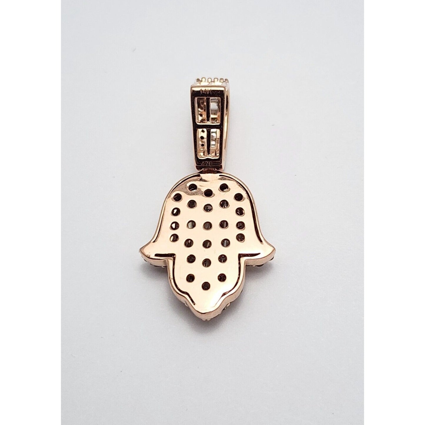 14K Rose Gold Round & Baguette Diamond Hamsa Charm Pendant