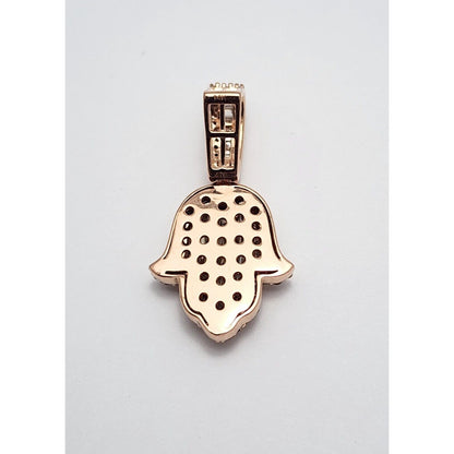 14K Rose Gold Round & Baguette Diamond Hamsa Charm Pendant