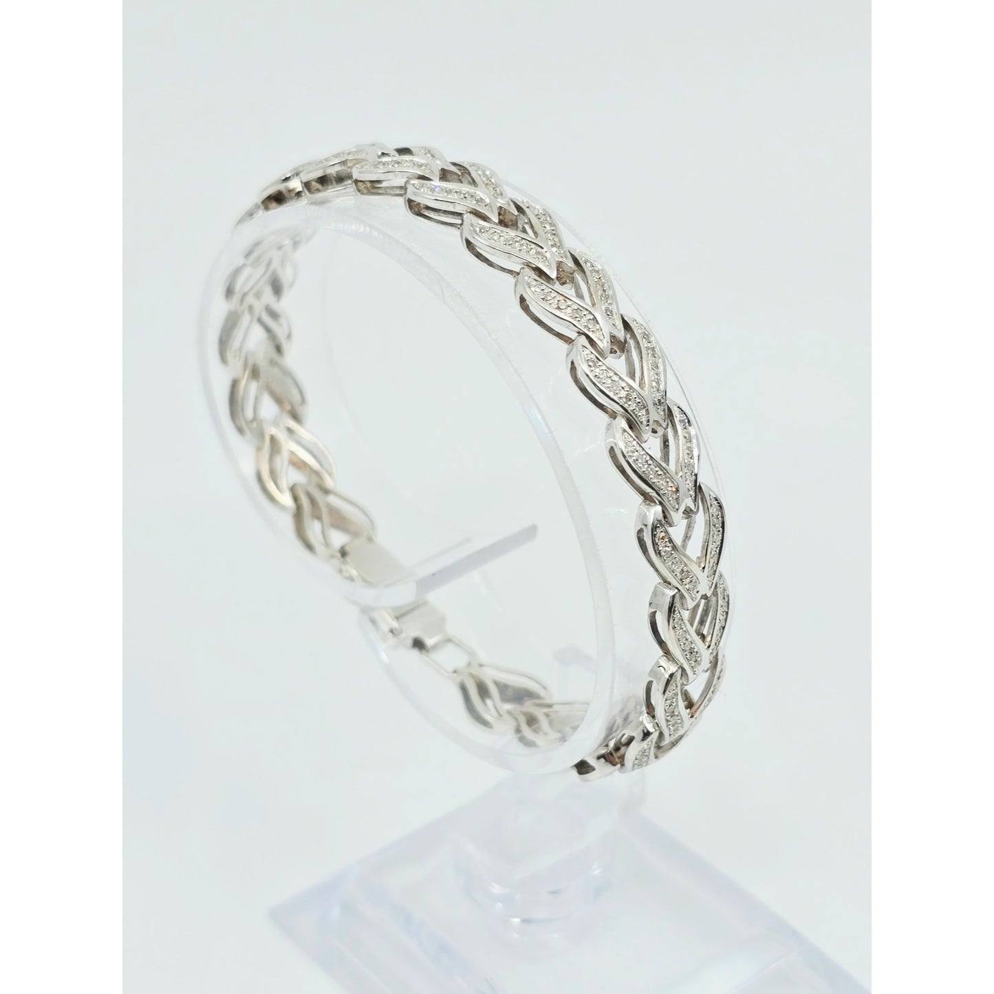14K White Gold Diamond Tennis Link Bracelet