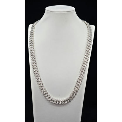 925 Sterling Silver Iced Out Moissanite 2 Row Cuban Link Chain Necklace