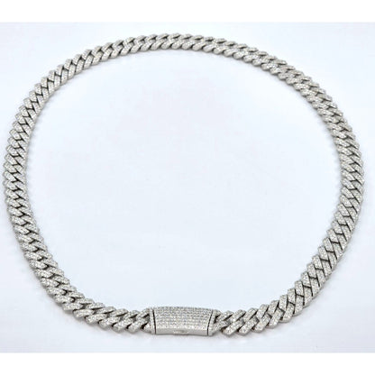 925 Sterling Silver Iced Out Moissanite 2 Row Cuban Link Chain Necklace