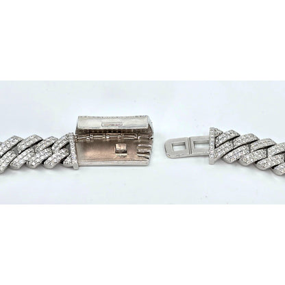 925 Sterling Silver Iced Out Moissanite 2 Row Cuban Link Chain Necklace