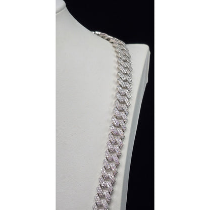 925 Sterling Silver Iced Out Moissanite 2 Row Cuban Link Chain Necklace