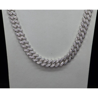 925 Sterling Silver Iced Out Moissanite 2 Row Cuban Link Chain Necklace