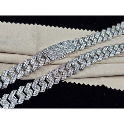 925 Sterling Silver Iced Out Moissanite 2 Row Cuban Link Chain Necklace