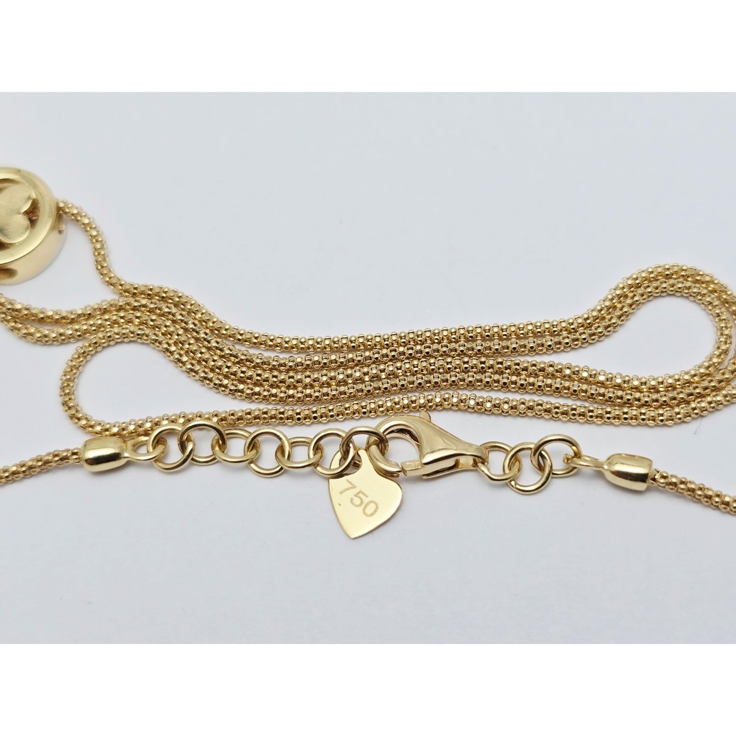 18K Yellow Gold Round V Enamel Charm Pendant Resizable Link Chain Necklace