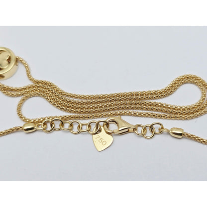 18K Yellow Gold Round V Enamel Charm Pendant Resizable Link Chain Necklace