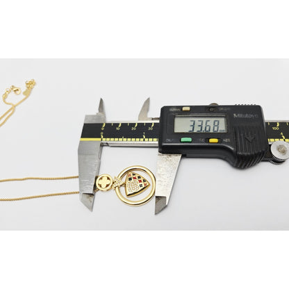 18K Yellow Gold Round V Enamel Charm Pendant Resizable Link Chain Necklace