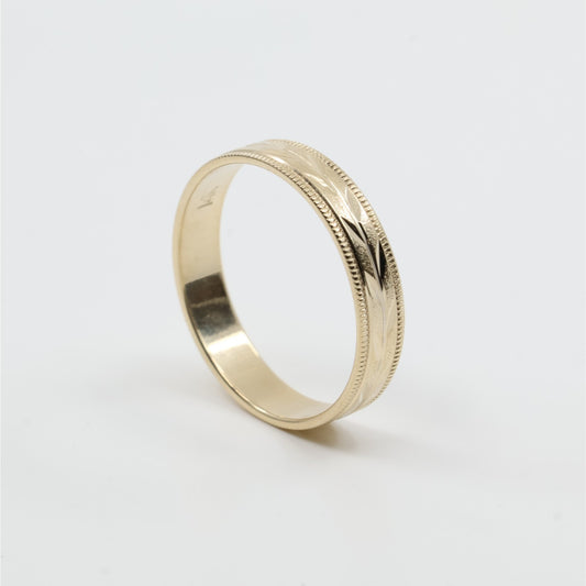 14K Yellow Gold Diamond Cut Wheat Pattern Wedding Band Ring