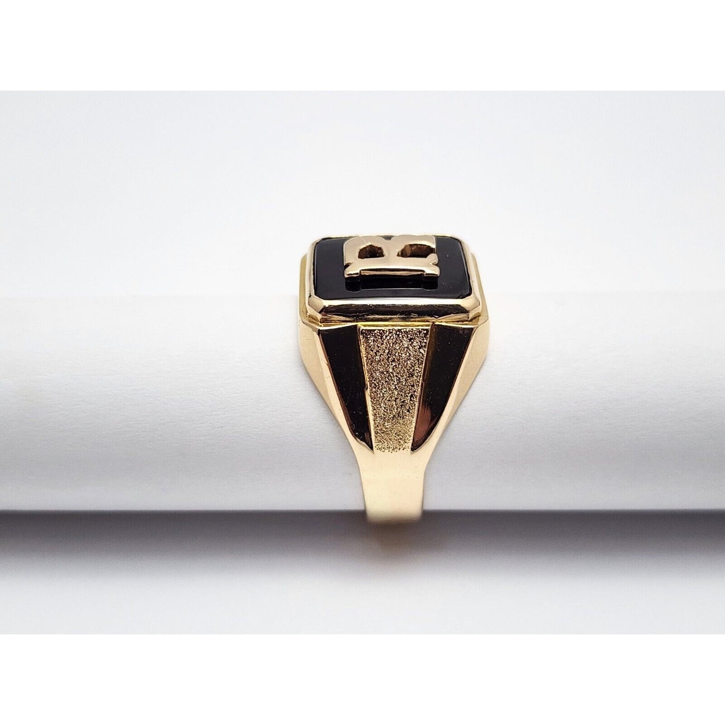 12K Yellow Gold Black Onyx Initial "R" Ring