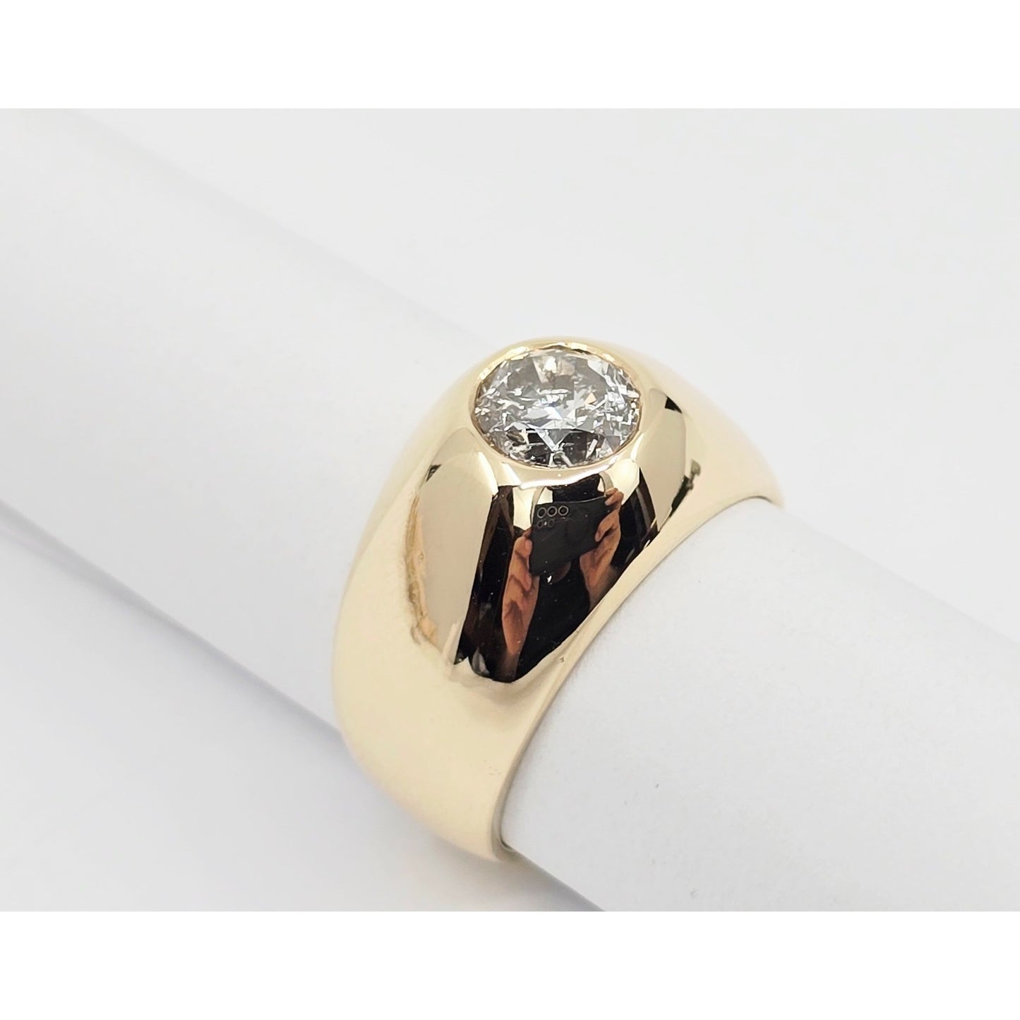 14K Yellow Gold Dome Bezel Set Old European Cut Diamond Ring
