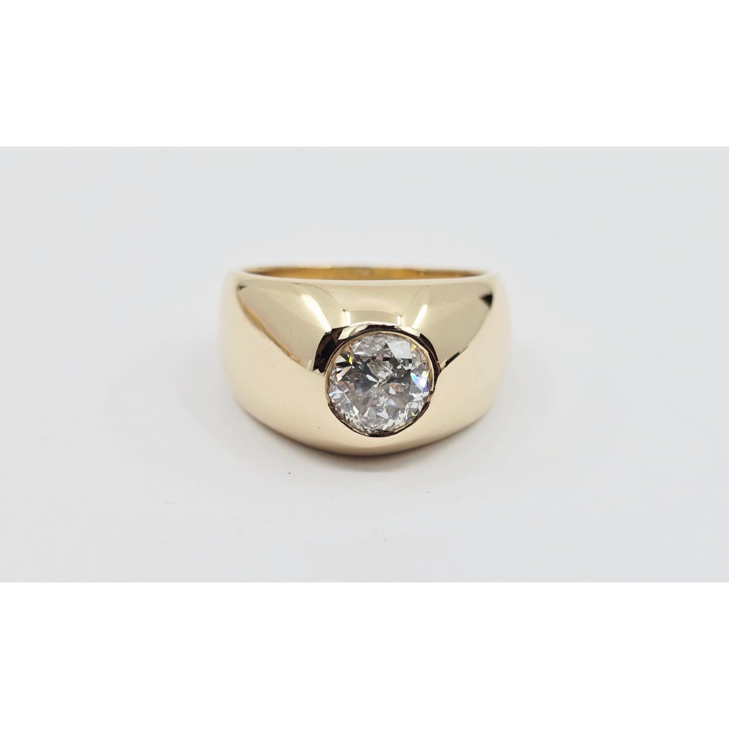 14K Yellow Gold Dome Bezel Set Old European Cut Diamond Ring
