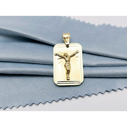 14K Yellow Gold Religious Diamond Cut Jesus Charm Pendant
