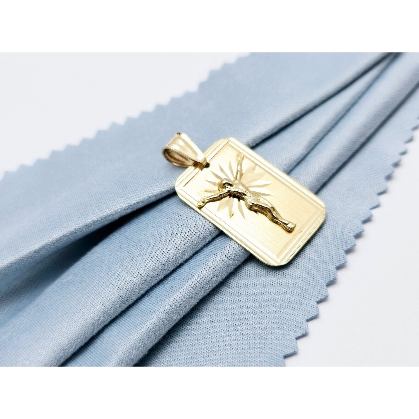 14K Yellow Gold Religious Diamond Cut Jesus Charm Pendant