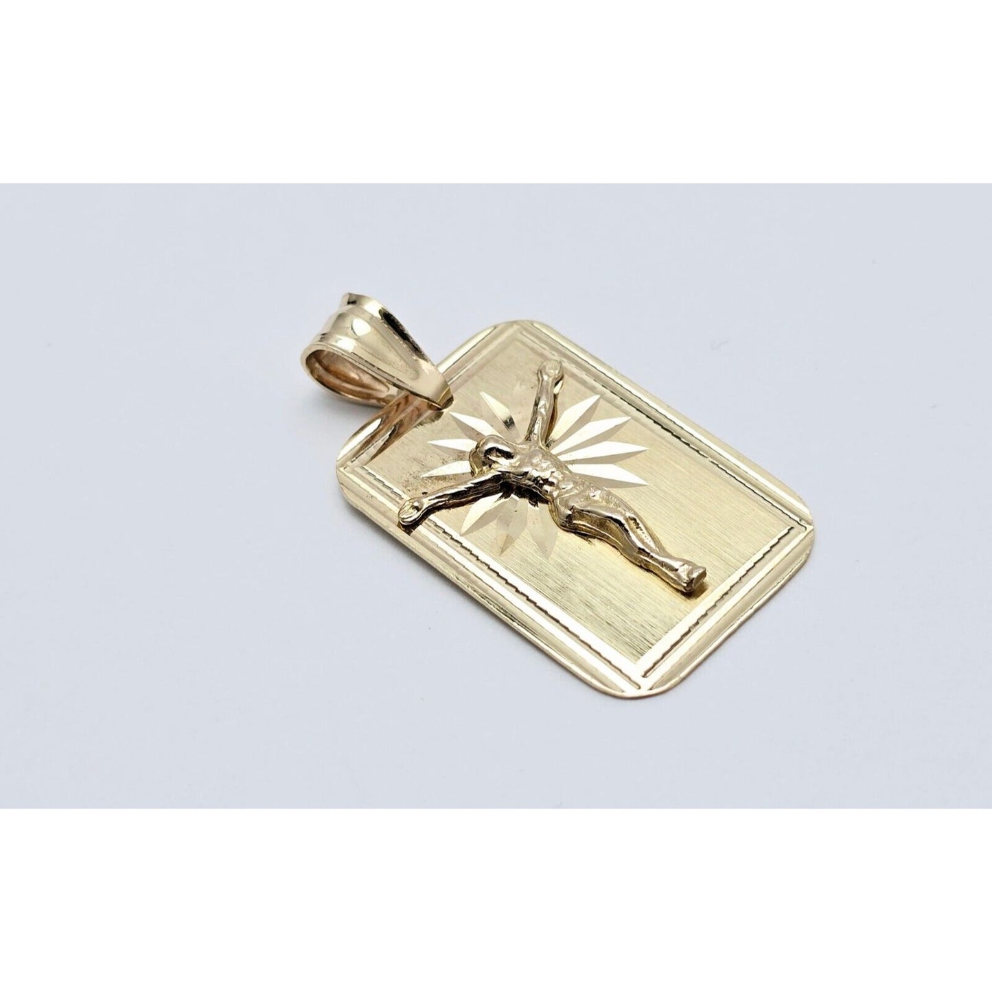 14K Yellow Gold Religious Diamond Cut Jesus Charm Pendant