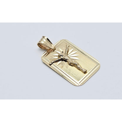 14K Yellow Gold Religious Diamond Cut Jesus Charm Pendant