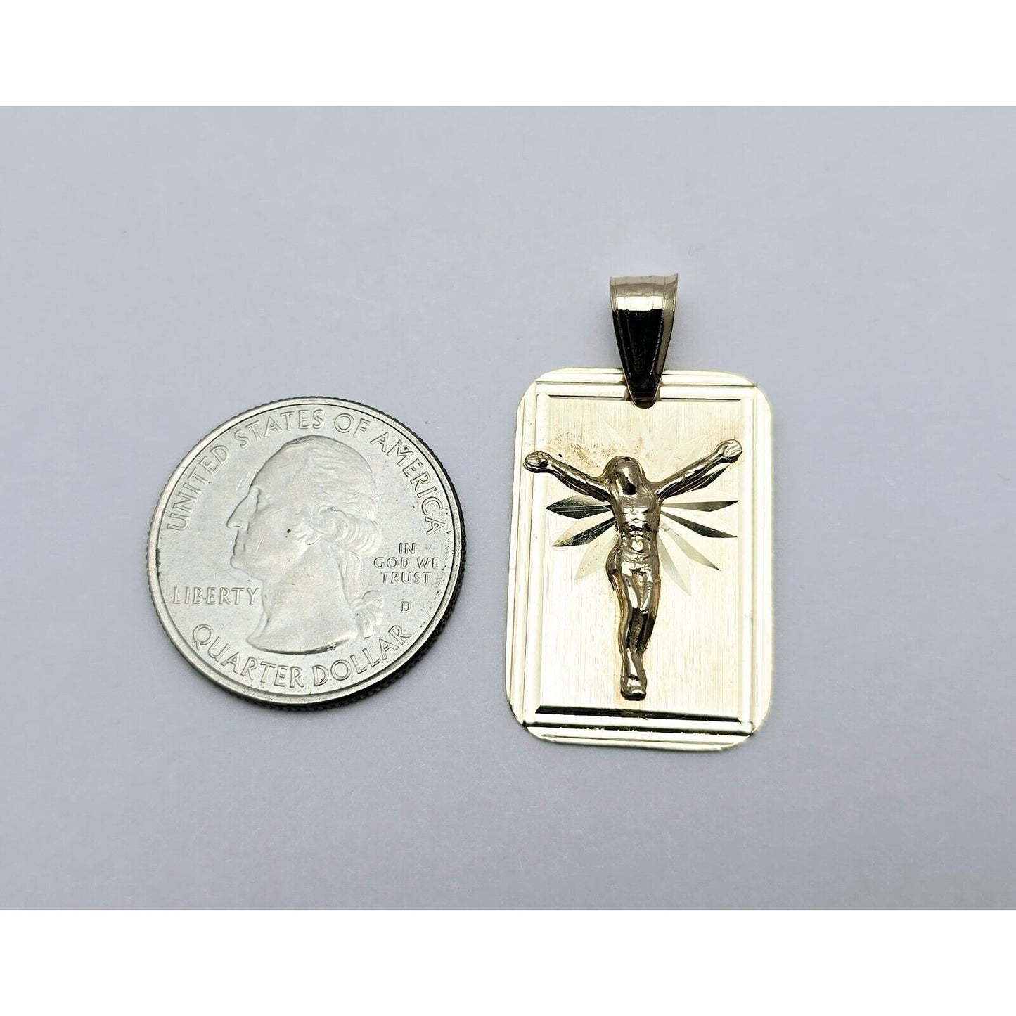 14K Yellow Gold Religious Diamond Cut Jesus Charm Pendant