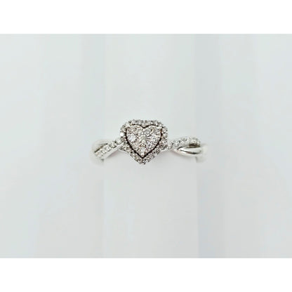 Sterling Silver 925 Heart Shaped Twisting Diamond Ring