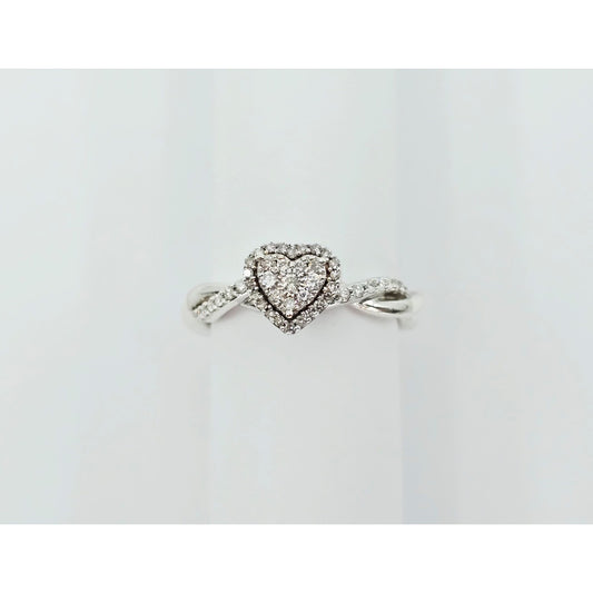 Sterling Silver 925 Heart Shaped Twisting Diamond Ring