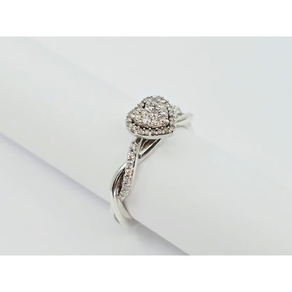 Sterling Silver 925 Heart Shaped Twisting Diamond Ring