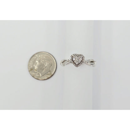 Sterling Silver 925 Heart Shaped Twisting Diamond Ring
