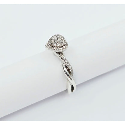 Sterling Silver 925 Heart Shaped Twisting Diamond Ring