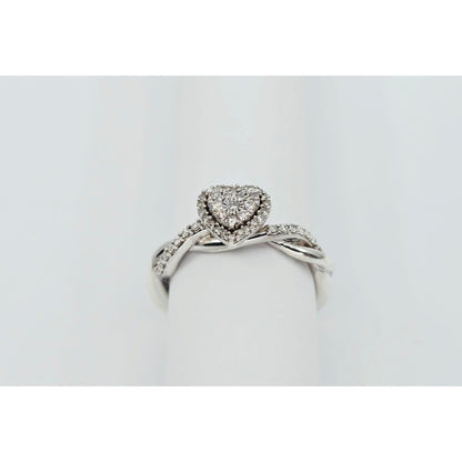Sterling Silver 925 Heart Shaped Twisting Diamond Ring