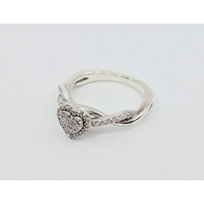 Sterling Silver 925 Heart Shaped Twisting Diamond Ring
