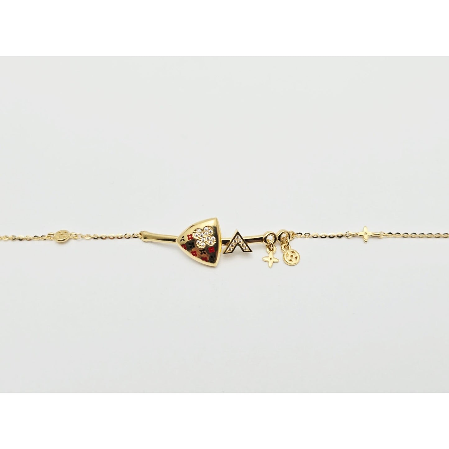 18K Yellow Gold Motion Enamel V Resizable Link Chain Bracelet