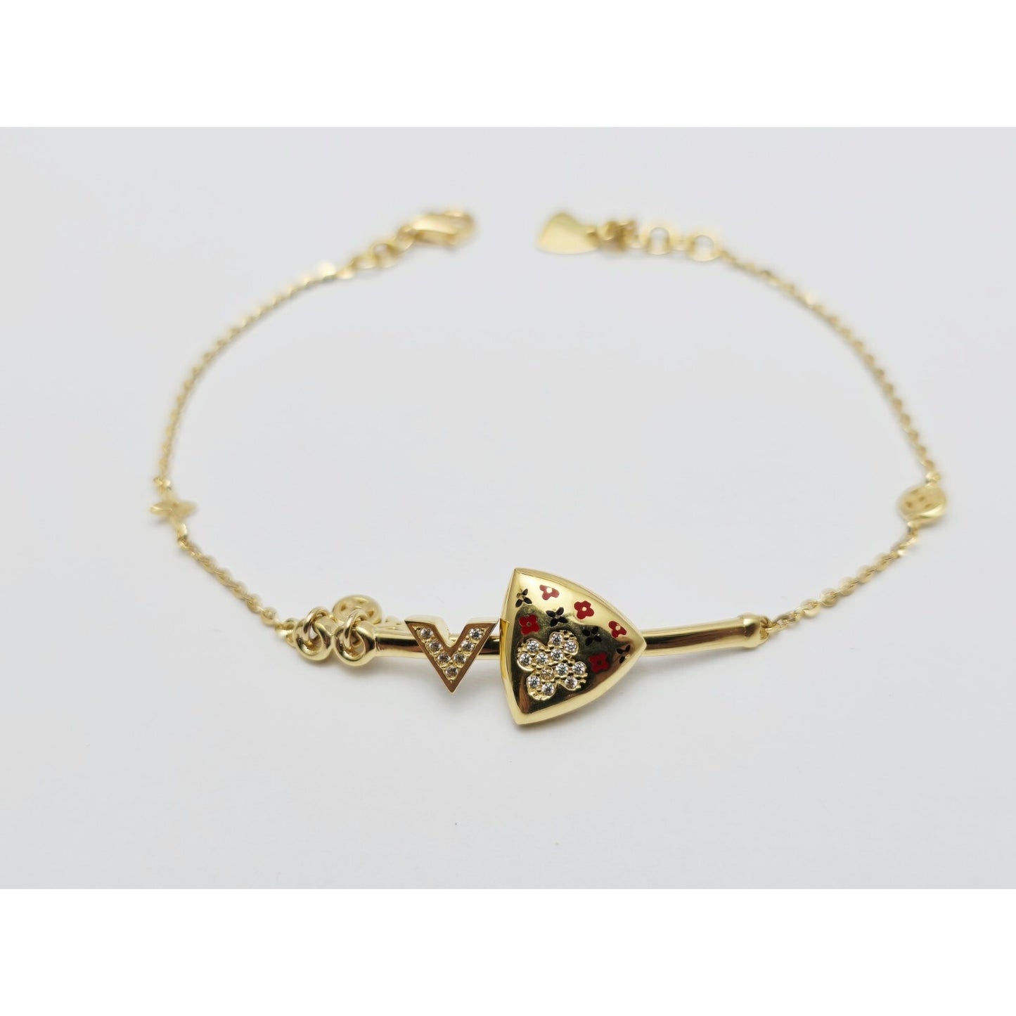 18K Yellow Gold Motion Enamel V Resizable Link Chain Bracelet