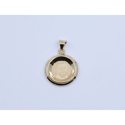 14K Yellow Gold Two Sided Round Saint Mary Charm & Jesus Head CZ Charm Pendant