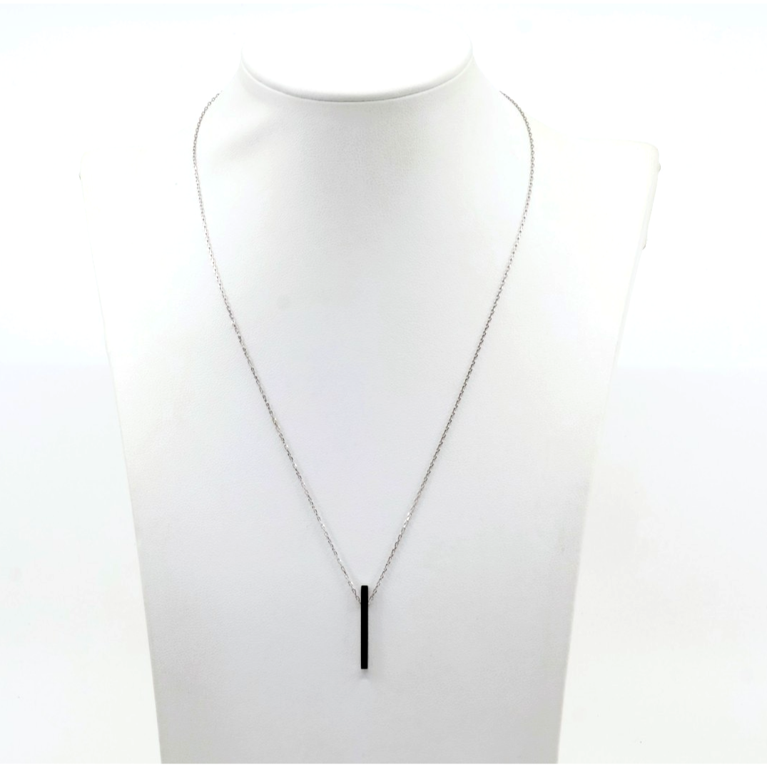 Thin 14K White Gold Diamond Vertical Bar Pendant Chain Necklace