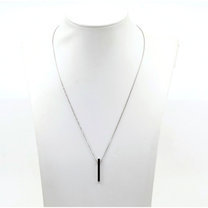 Thin 14K White Gold Diamond Vertical Bar Pendant Chain Necklace