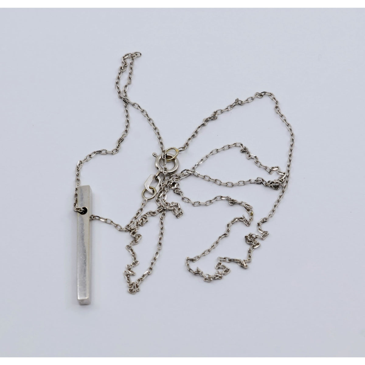 Thin 14K White Gold Diamond Vertical Bar Pendant Chain Necklace