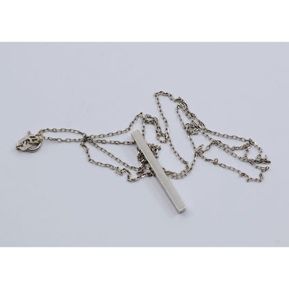 Thin 14K White Gold Diamond Vertical Bar Pendant Chain Necklace