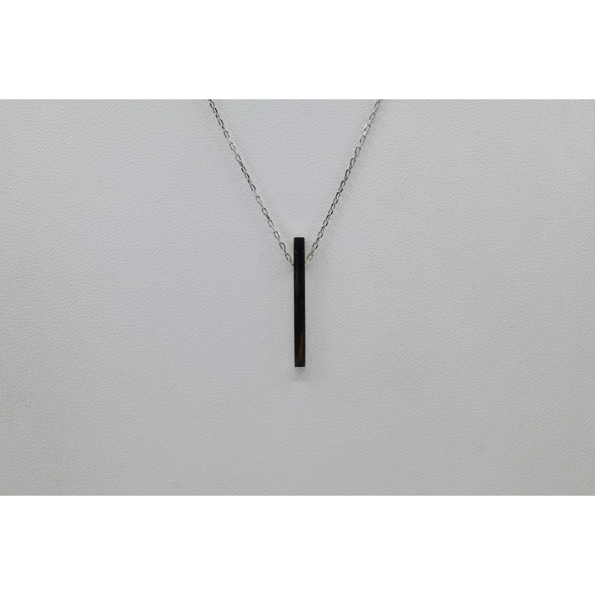 Thin 14K White Gold Diamond Vertical Bar Pendant Chain Necklace