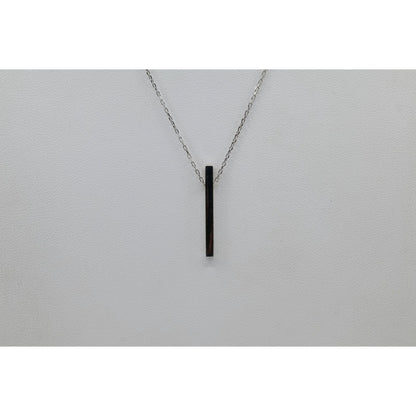 Thin 14K White Gold Diamond Vertical Bar Pendant Chain Necklace